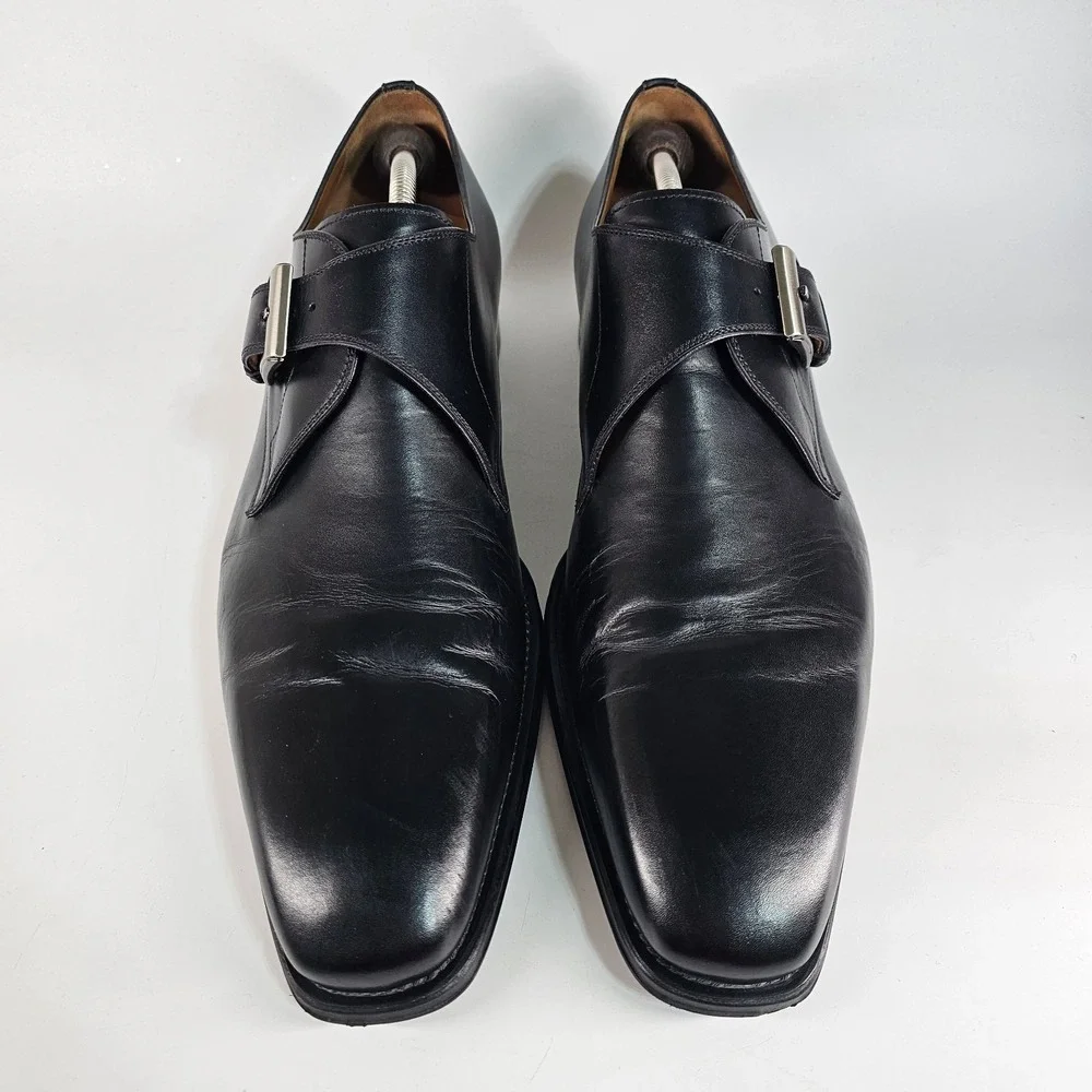 Magnanni Black Leather Single Monk Strap Loafers